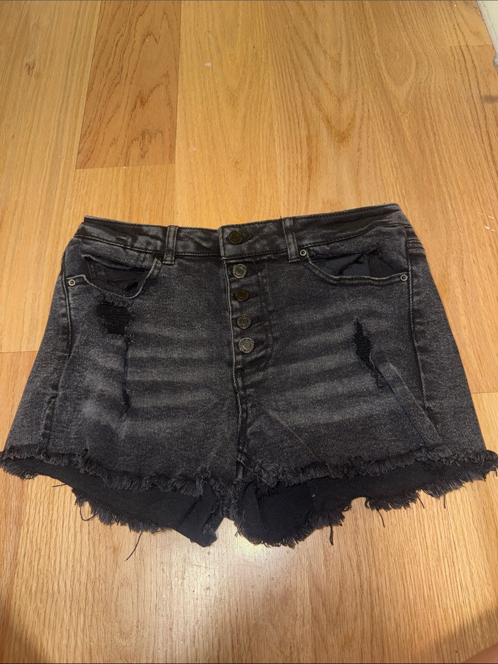 Indigo Rein Black Washed Denim Button-Front Shorts
